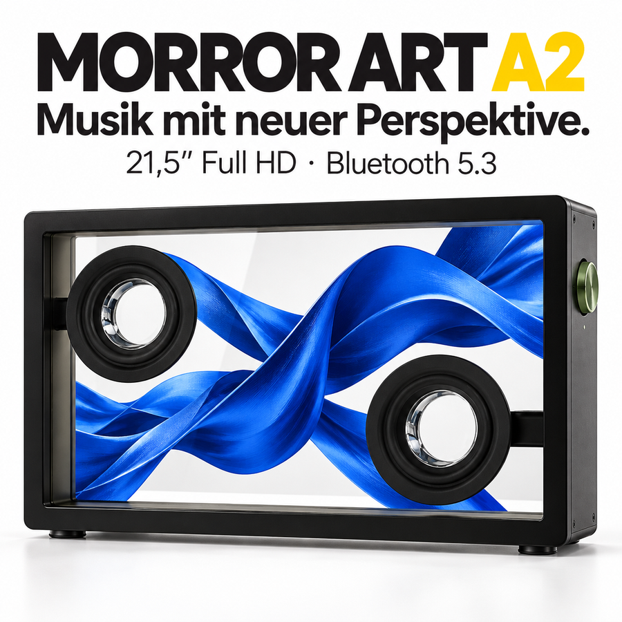 MORROR ART A2 – Bluetooth-Lautsprecher mit transparentem 21,5-Zoll-Full-HD-Bildschirm, WLAN und Stereoklang