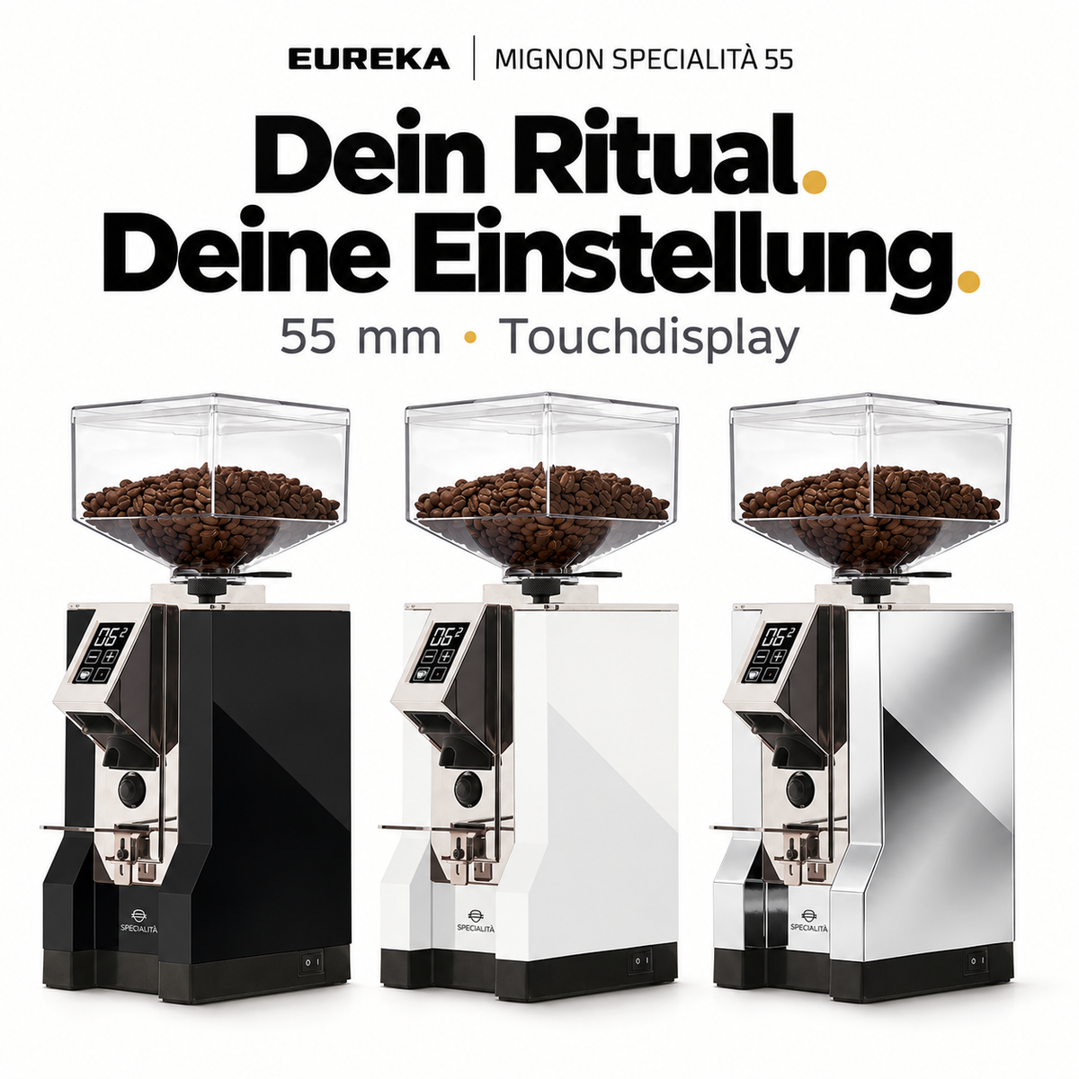 Eureka Mignon Specialità 55 – Espressomühle mit 55-mm-Flachmahlwerk, Touchscreen und Timer