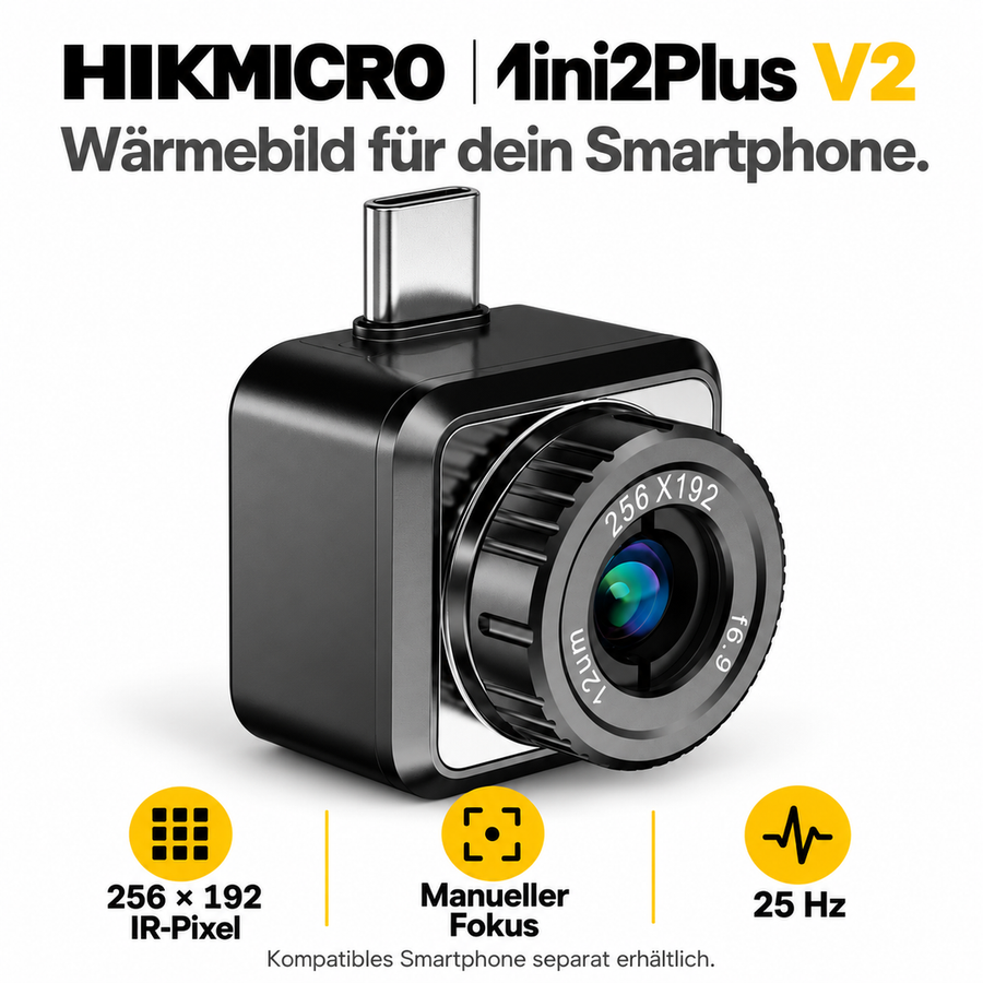 HIKMICRO Mini2Plus V2 – Smartphone-Wärmebildkamera mit manuellem Fokus, 256 × 192 Pixeln und 25 Hz