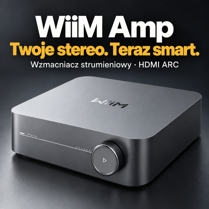WiiM Amp – Sieciowy wzmacniacz stereo z HDMI ARC, Wi-Fi i mocą 60 W na kanał