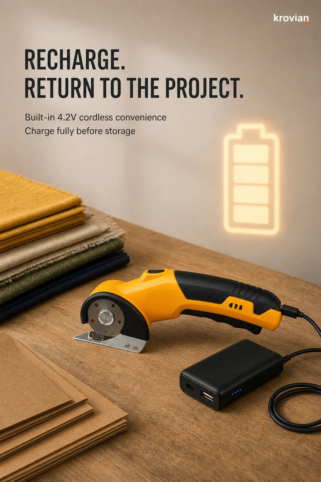 KROVIAN elektrické nůžky při USB nabíjení mezi projekty